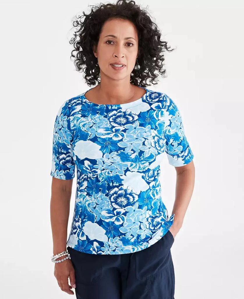 Style & Co Petite Gigi Multi Boat Neck Elbow-Sleeve Top, Created for Macy's 1