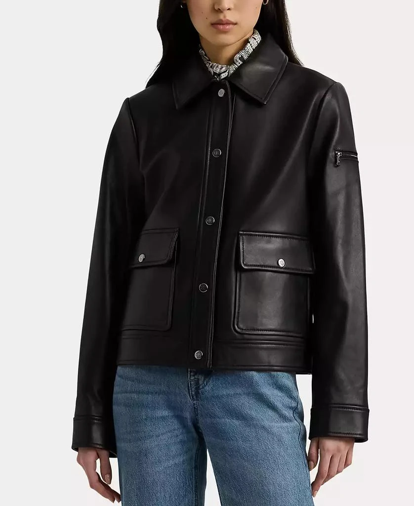 Ralph Lauren Women
s Buttoned Leather Jacket 3