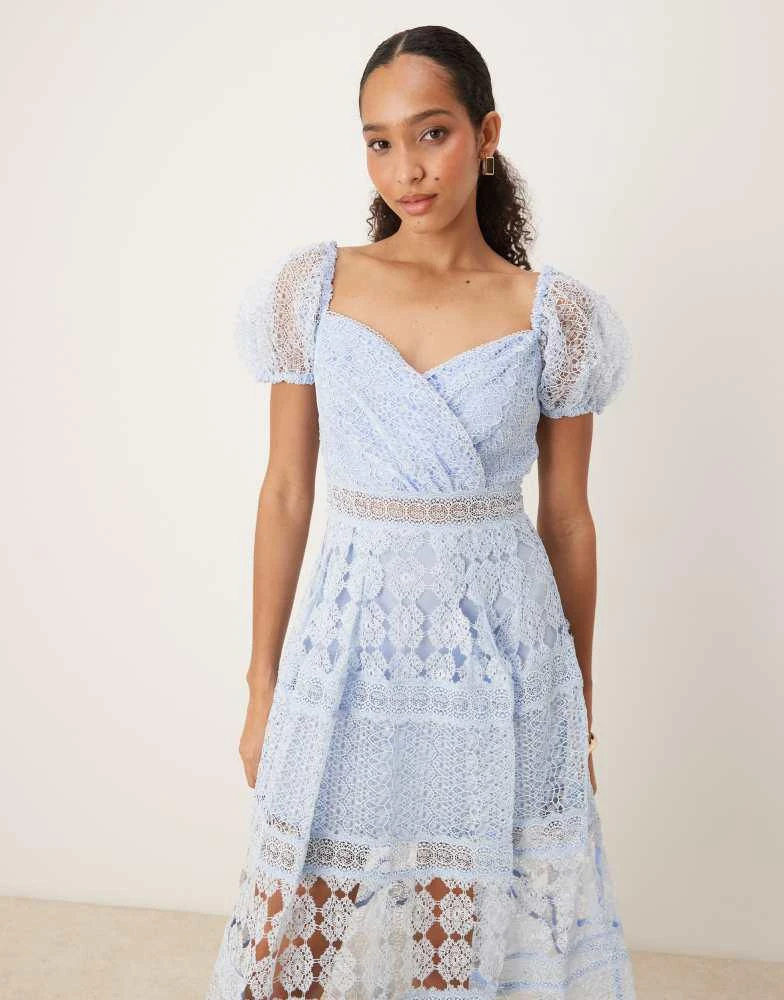 True Decadence  Puff Sleeve Midi Dress  Women  Polyester - S - Blue