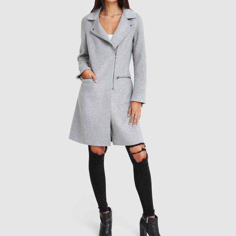 Belle & Bloom Last Chance Wool Blend Moto Coat Grey Marle