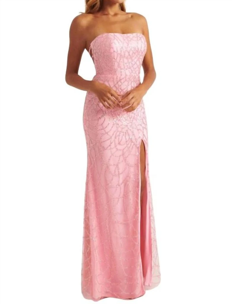 Faviana Lace Up Back Strapless Dress In Light Pink 1