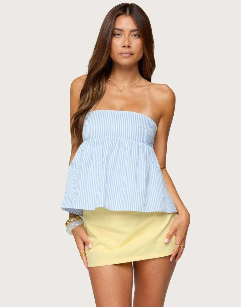 Edikted Edikted Maddie strapless striped babydoll top in light blue 2