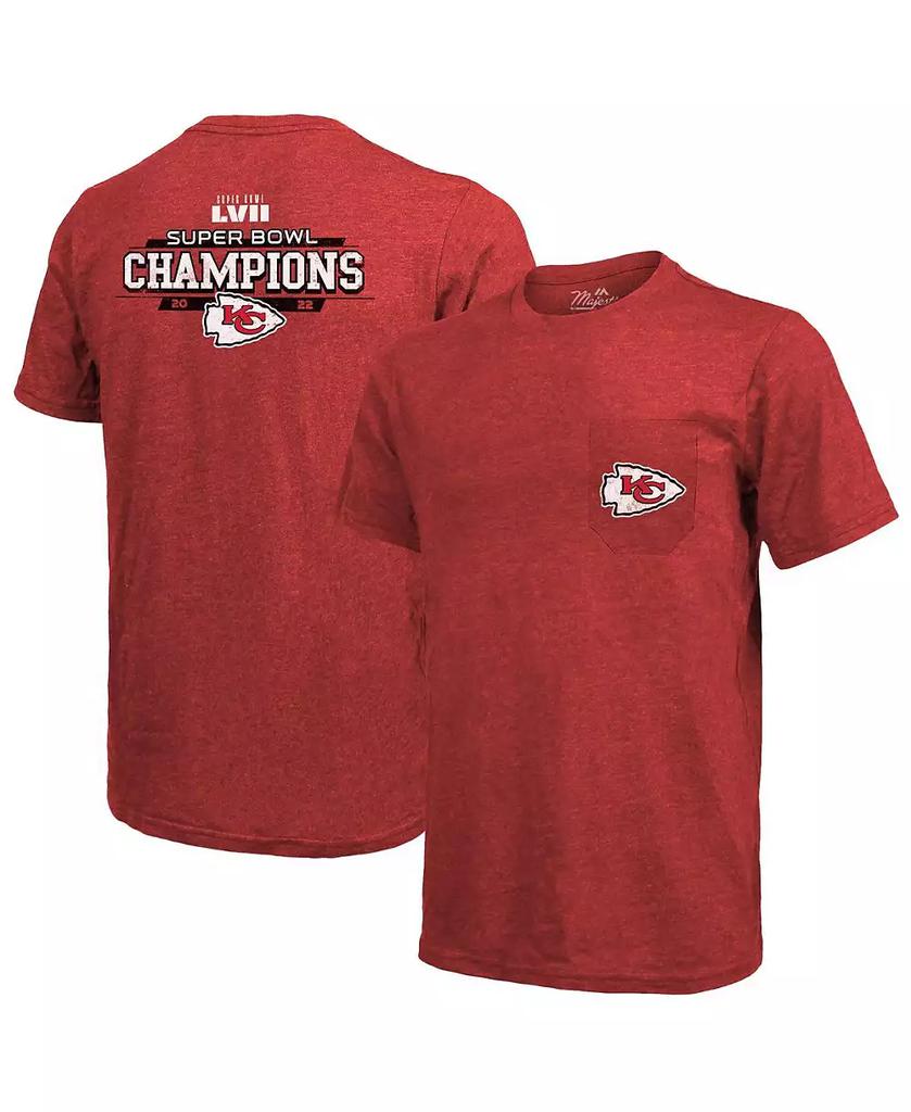 Majestic Men's Threads Red Kansas City Chiefs Super Bowl LVII Champions Running Back Tri-Blend Pocket T-shirt