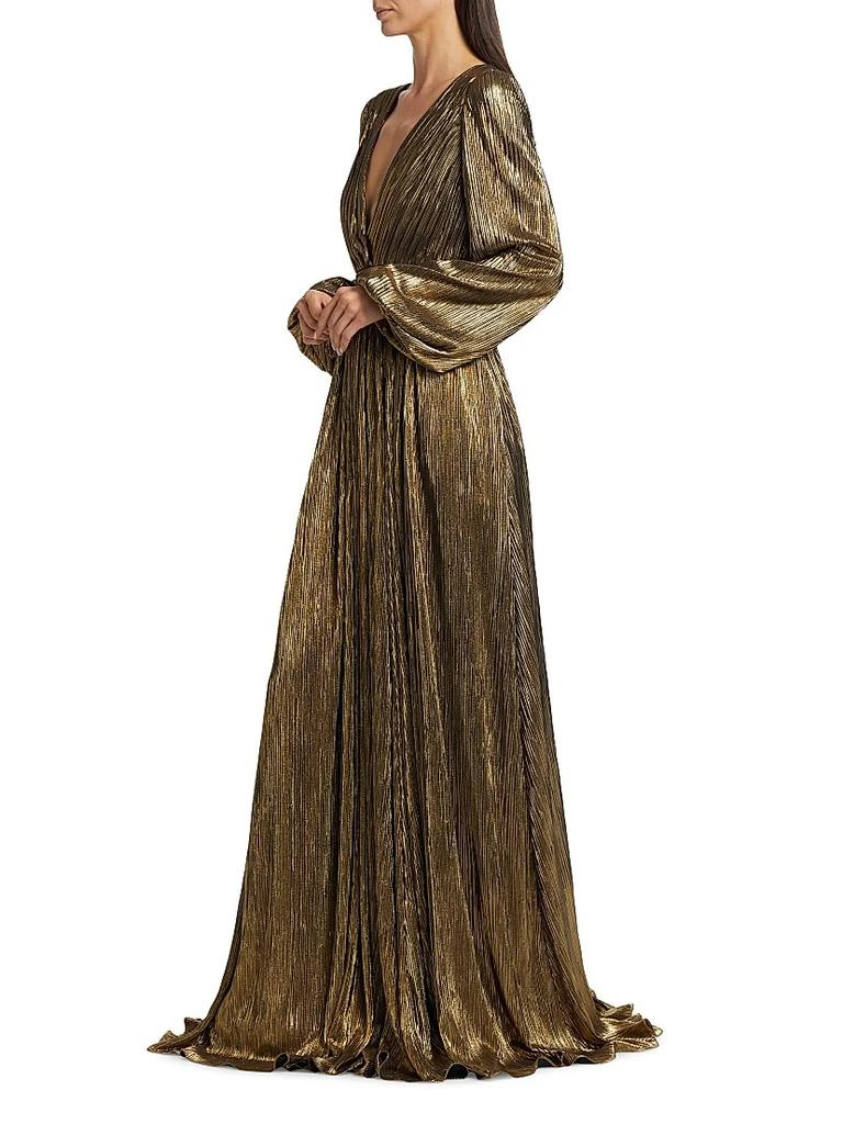 Metallic Pleated Georgette Long-Sleeve Gown  On Sale Now with Up to 71%  Off | Discover Exclusive Deals & Savings at BeyondStyle  Authentic Badgley  Mischka pleated|women's apparel|solid|dresses|long  sleeve|Women's|floor-length|v-neck|modern ...