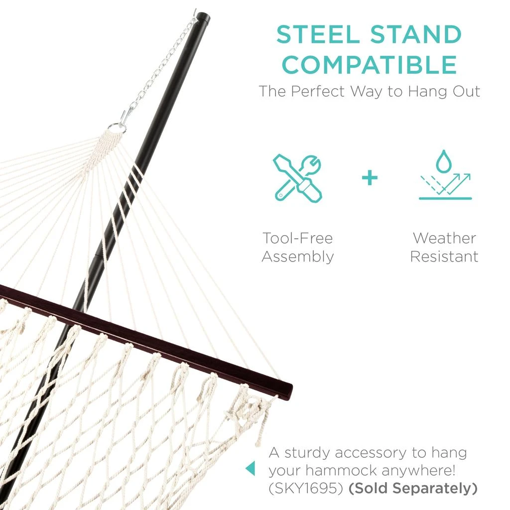 Best Choice Products 2-Person Woven Cotton Rope Double Hammock for Backyard w/ Spreader Bars, Carrying Case 5