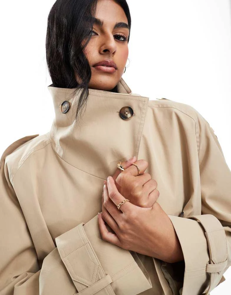 ASOS ASOS DESIGN cropped funnel neck trench coat in stone 2