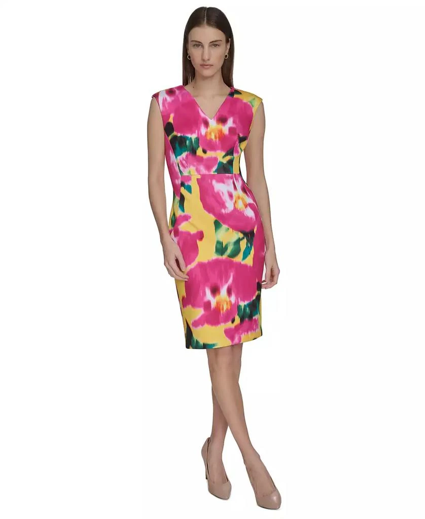Calvin Klein Women's Floral-Print Scuba Sheath Dress 1