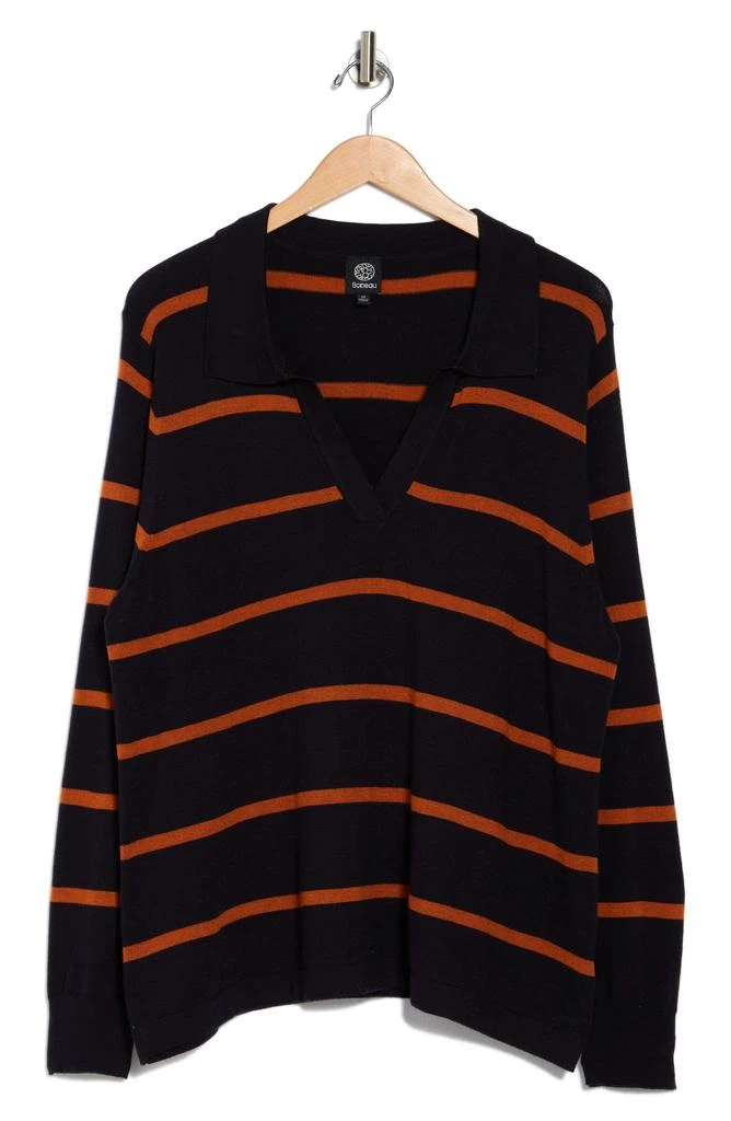 Bobeau Stripe Fine Gauge Polo Sweater 3