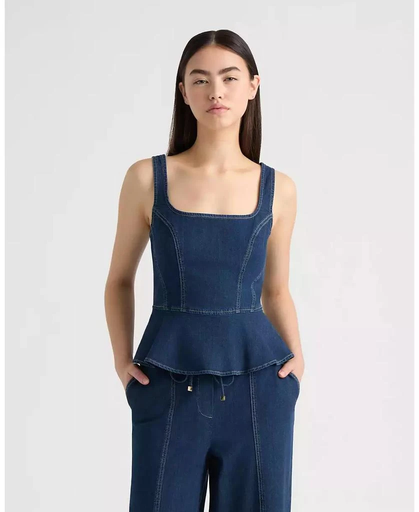 NVLT Women
s Denim Sleeveless Corset Peplum Top