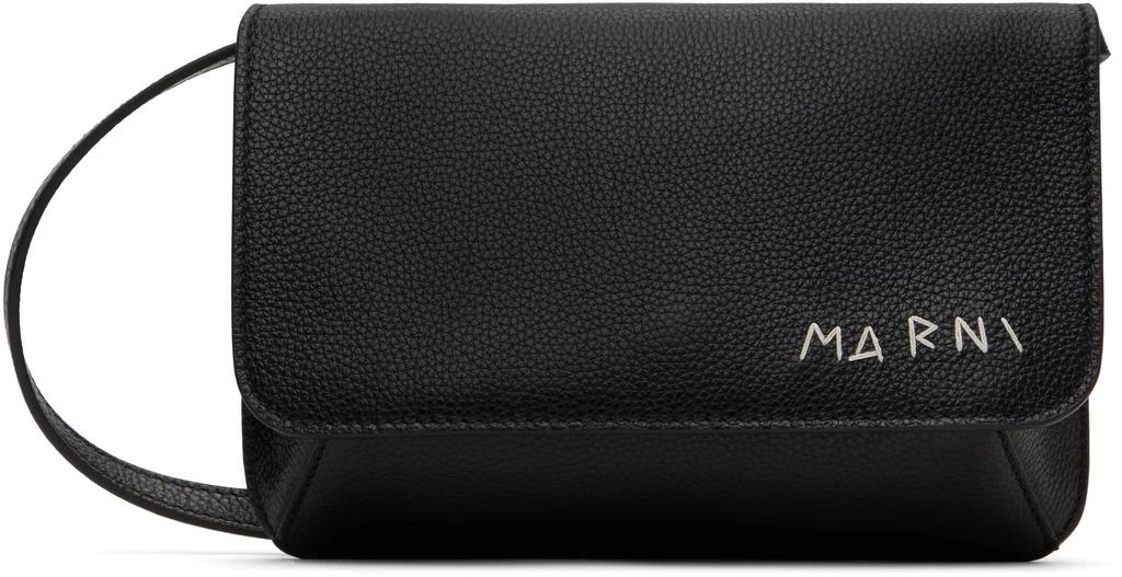 Marni Black Marni Mending Embroidery Leather Shoulder Bag 1