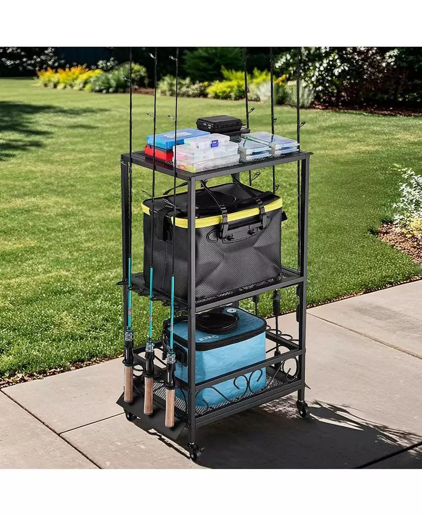 Mecale Fishing Rod Holder, 10-Rod Mobile Pole Rack Cart with Wheels for Garage or Home Fishing Gear Storage 3
