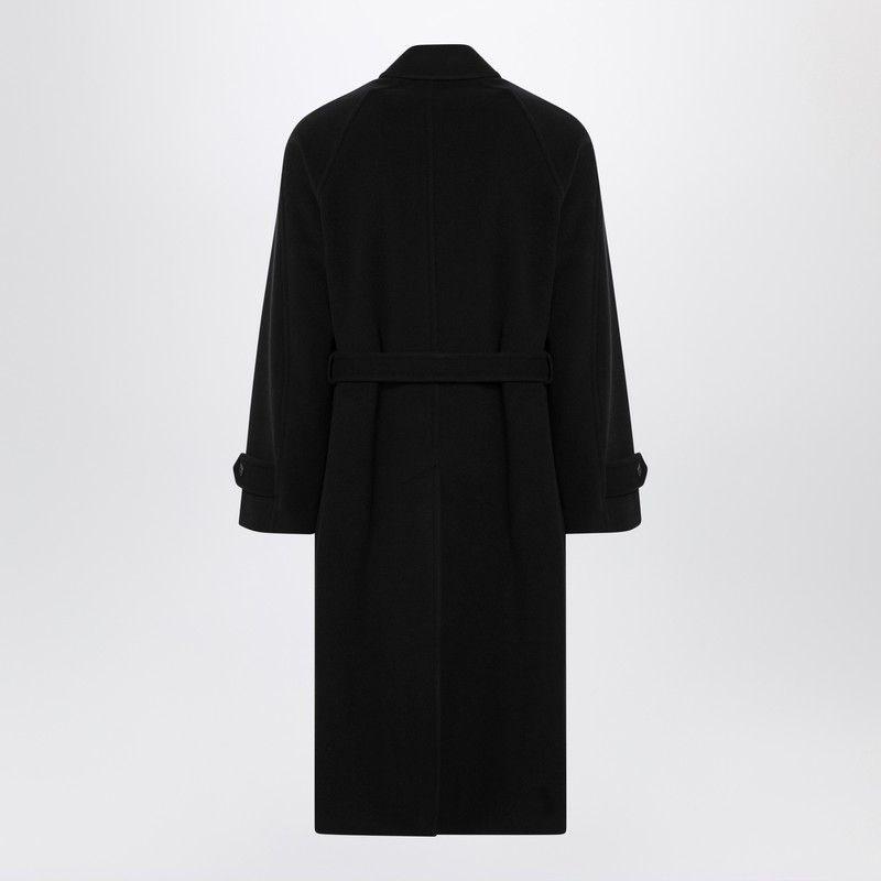 AURALEE BLACK BELTED WOOL COAT