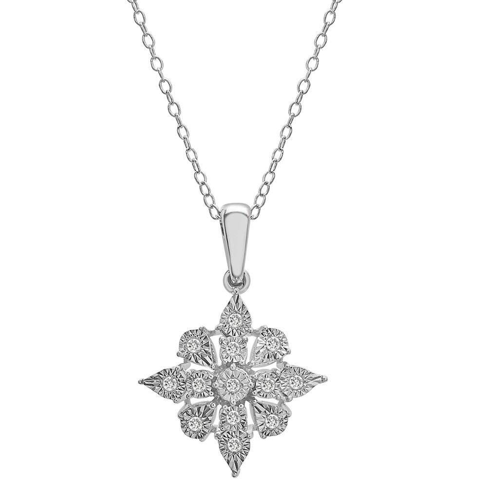 Macy's Diamond Cluster 18" Pendant Necklace (1/10 ct. t.w.)  in Sterling Silver, Created for Macy's