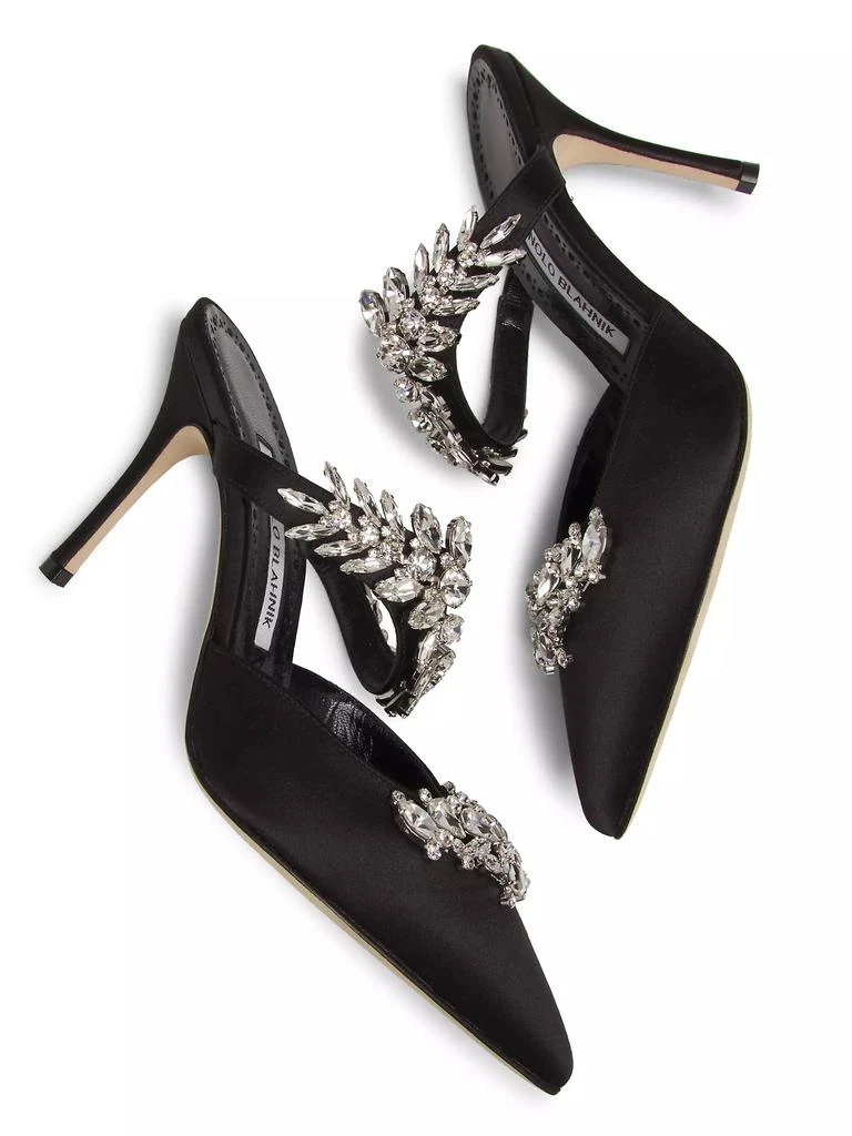 Manolo Blahnik Lurum 90MM Crystal-Embellished Satin Mules 6