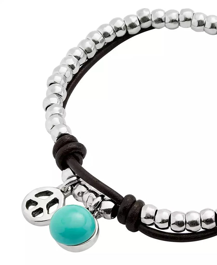 UNOde50 Silver-Plated Beaded Bracelet with Leather and Turquoise Murano Glass Beads 3