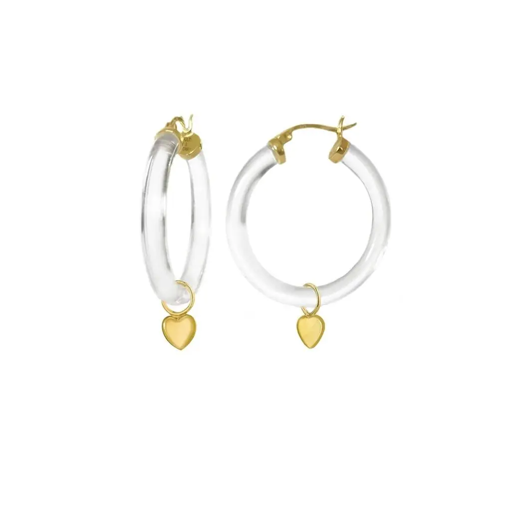 Gold & Honey Gold & Honey - Women's Heart Charm Lucite Hoop Earrings
