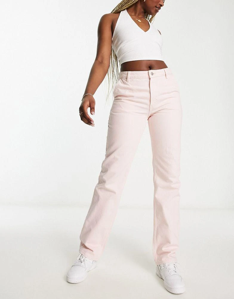 Monki Monki workwear straight leg jeans in pink 1