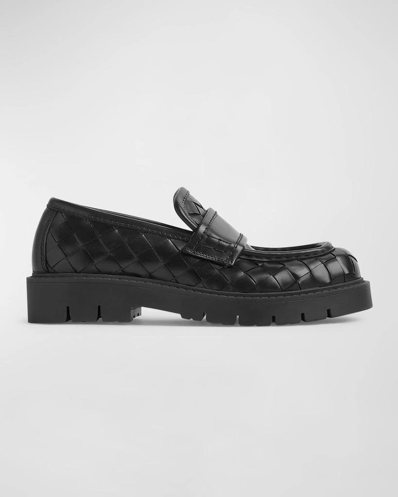 BOTTEGA VENETA BLACK WOVEN LEATHER LOAFERS Bottega Veneta Men main image 3