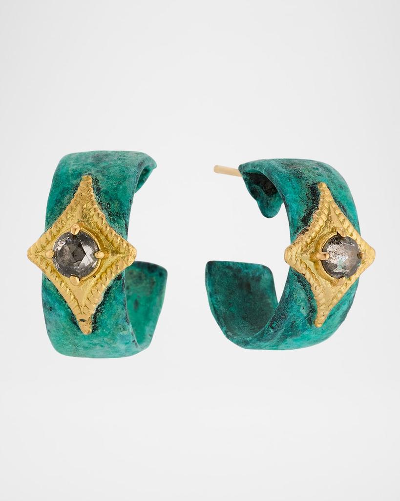 Armenta 18K Yellow Gold and Antiqued Copper Artifact Crivelli Gray Diamond Hoop Earrings