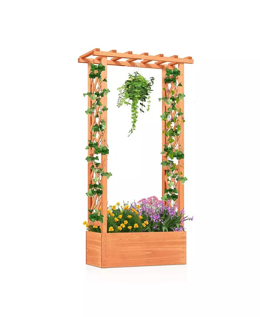 GOUUN Raised Garden Bed with Side Trellis and Hanging Roof and Drainage Hole
