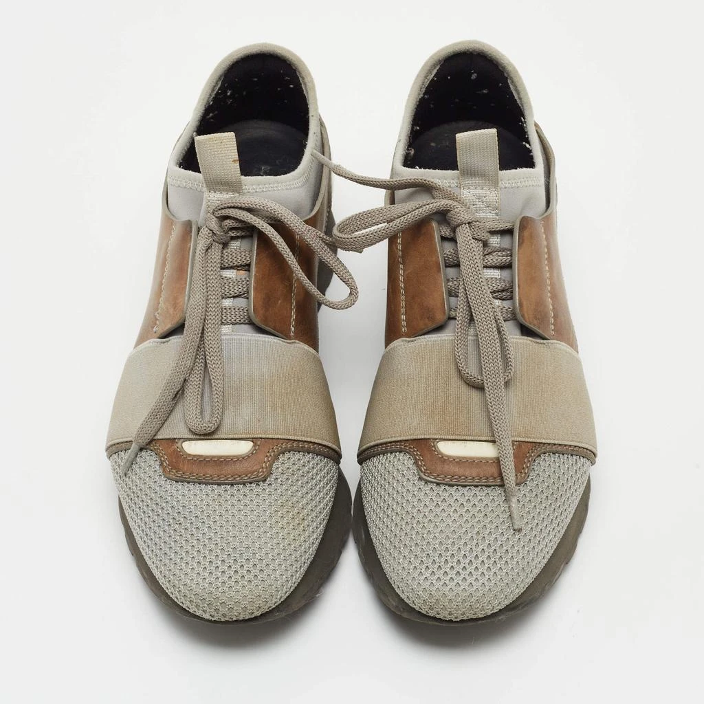 Balenciaga Balenciaga Grey/Brown Leather and Mesh Race Runner Sneakers Size 37 3