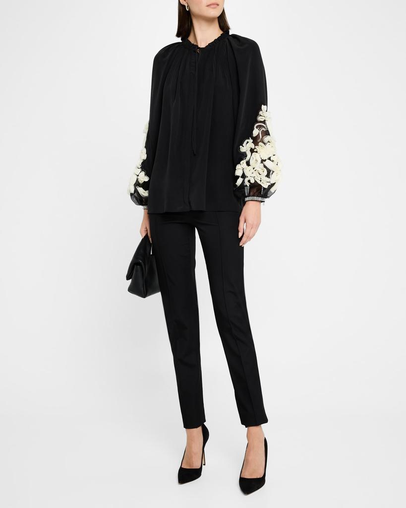 Kobi Halperin Carlin Blouson-Sleeve Floral Applique Blouse