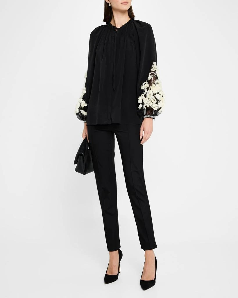 Kobi Halperin Carlin Blouson-Sleeve Floral Applique Blouse 2