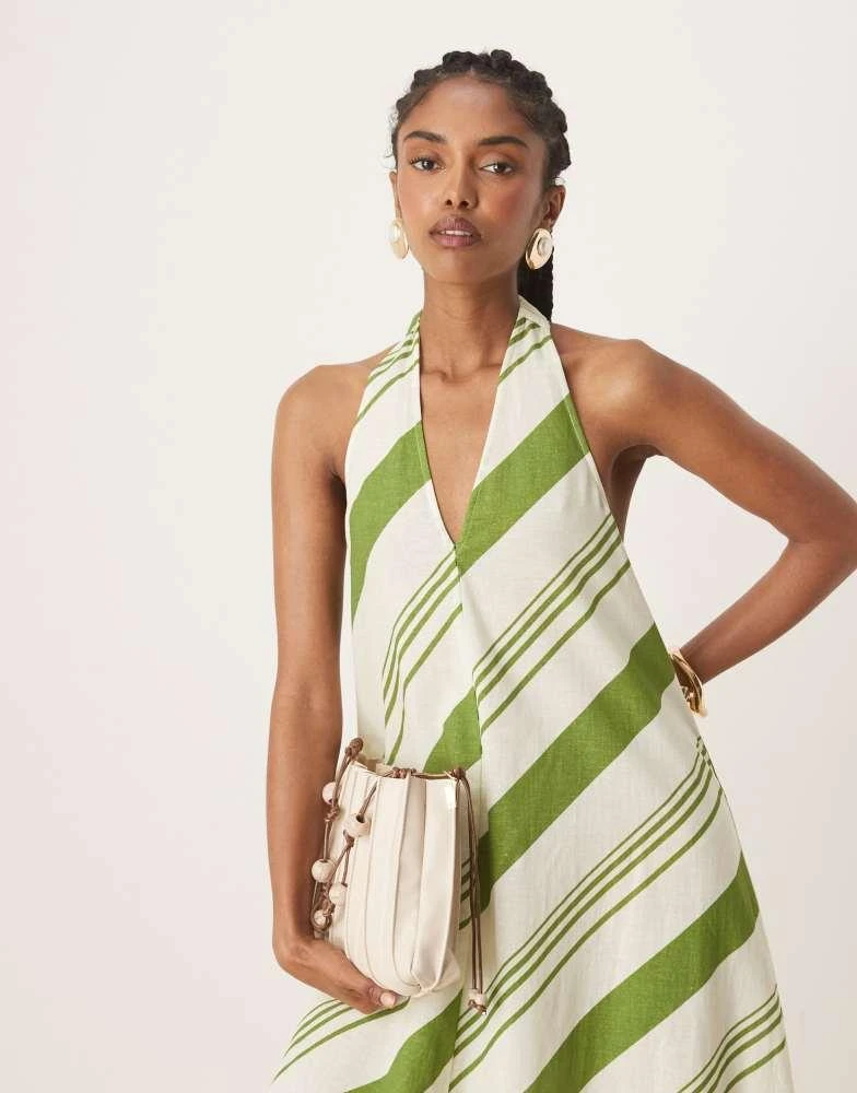ASOS ASOS DESIGN relaxed halter neck maxi dress in green stripe 2