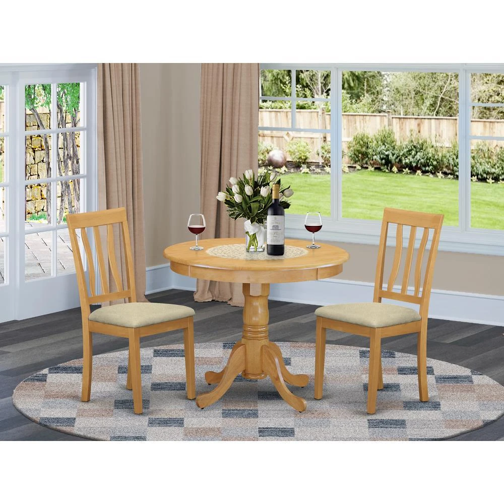 East West Furniture ANTI3-OAK-C 3 PC Kitchen Table set-small Kitchen Table plus 2 Dining Chairs 2