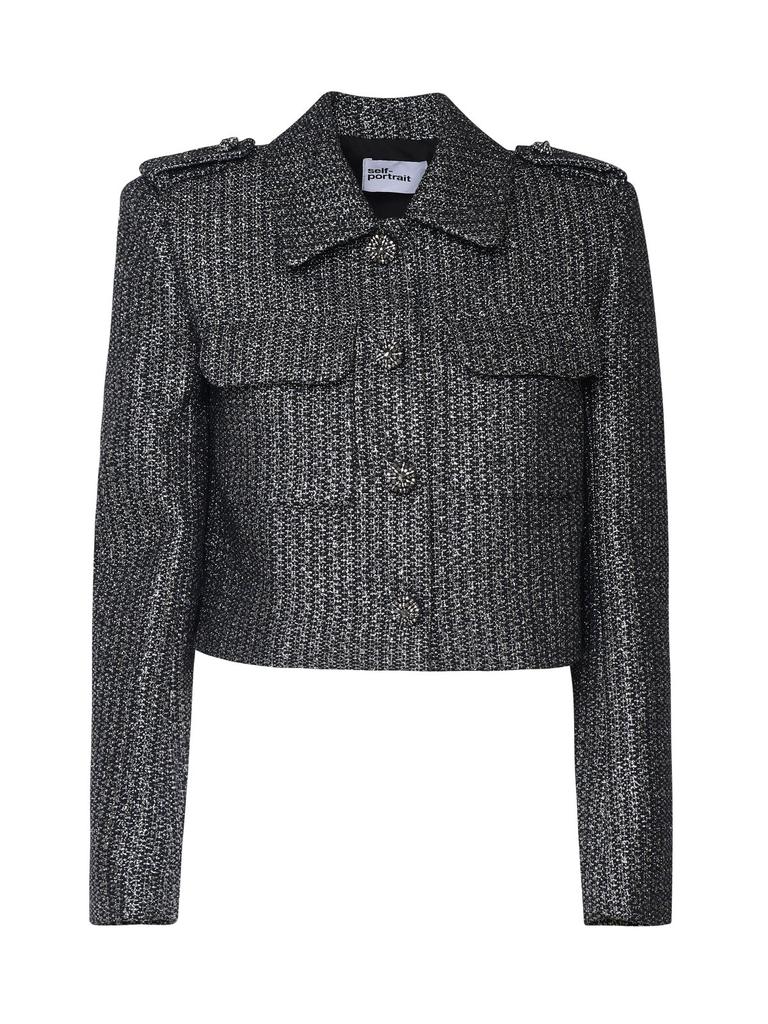 Self Portrait Black Fringed Boucle Jacket - Jackets