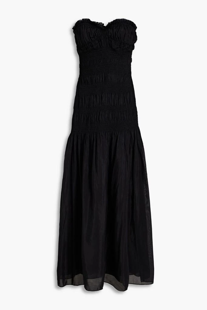 NICHOLAS Strapless shirred cotton and silk-blend voile maxi dress 1