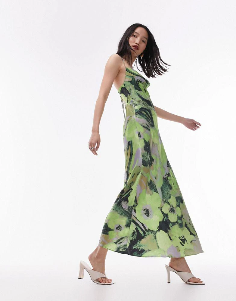 Topshop Topshop cami slip midi dress in green floral print 1