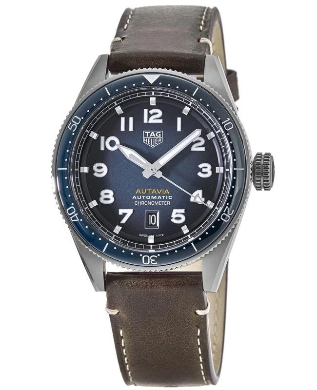 TAG Heuer Tag Heuer Autavia Calibre 5 Chronometer Automatic Blue Dial Brown Leather Strap Men's Watch WBE5116.FC8266 1