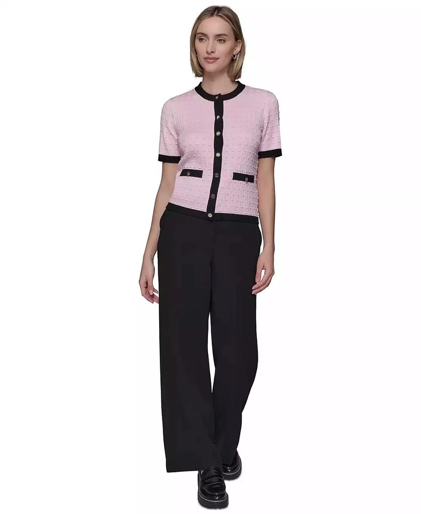 Karl Lagerfeld Paris Petite Short-Sleeve Two-Pocket Cardigan Sweater 2