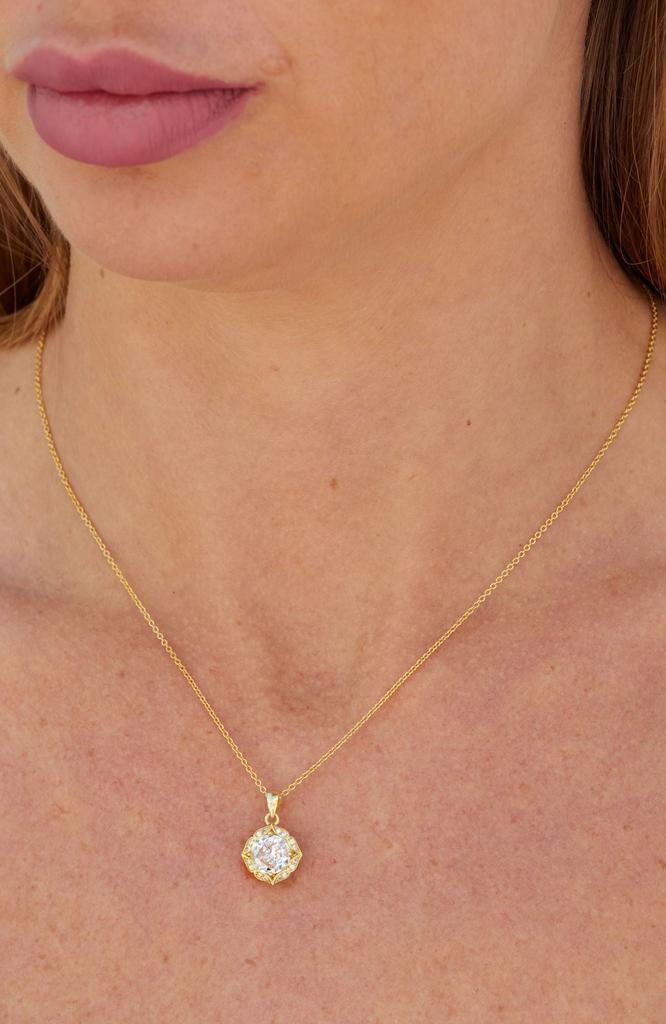 Savvy Cie Jewels 18K GOLD PLATED WHITE CZ PENDANT WITH CHAIN