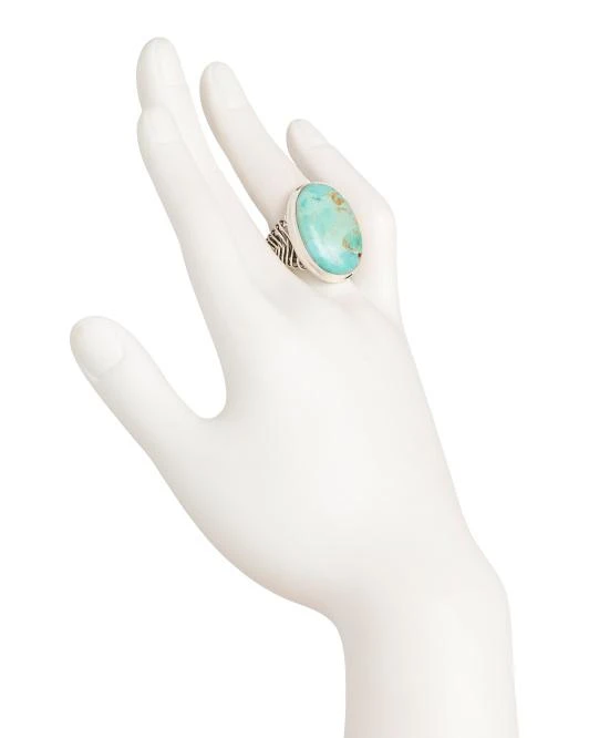 SHIVAM Made In India Sterling Silver Turquoise Oval Ring 2