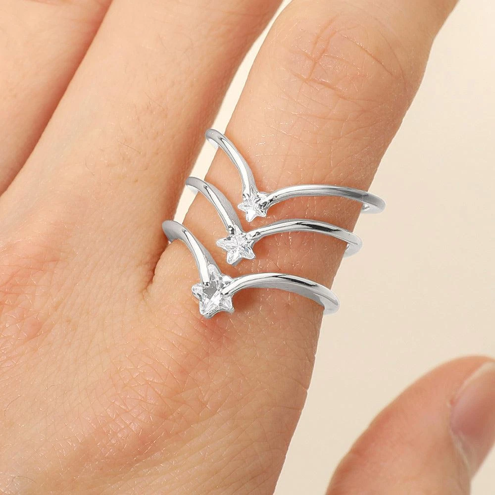 FASHNZFAB SECRET BOX_Sterling Silver Dipped Triple Star Accent Adjustable Ring