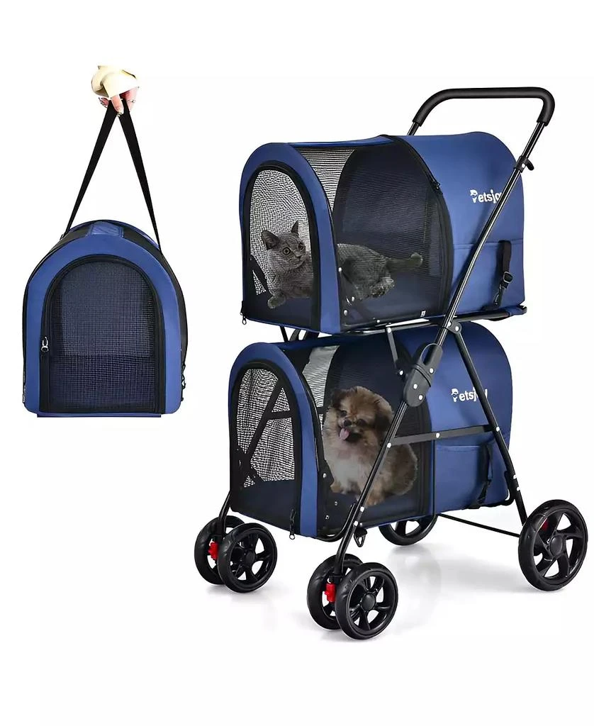 SUGIFT 4-in-1 Double Pet Stroller with Dog/Cat Carriers and Travel Carriage