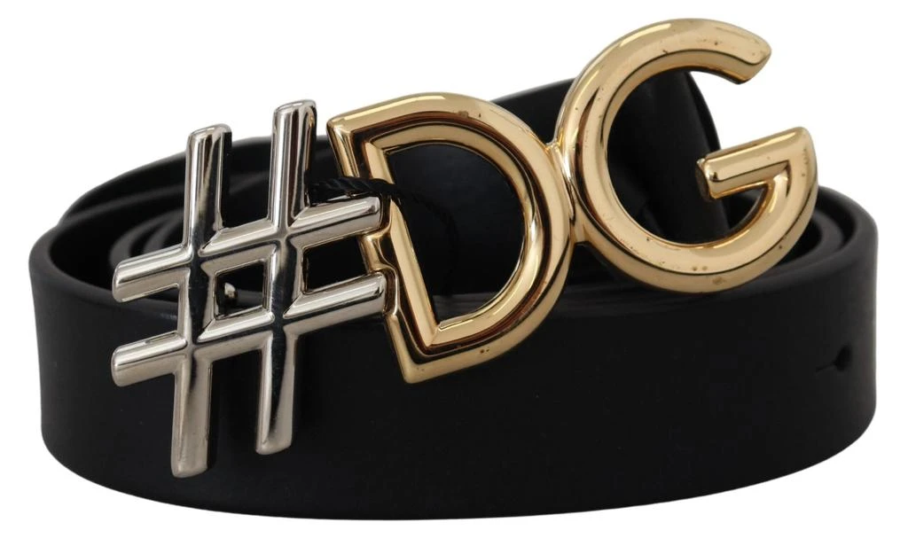 Dolce & Gabbana Black Leather Metal #DG Logo Buckle Belt 1