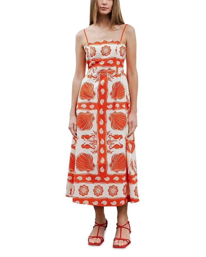 Moon River Printed Scallop Neck Midi Dress 1