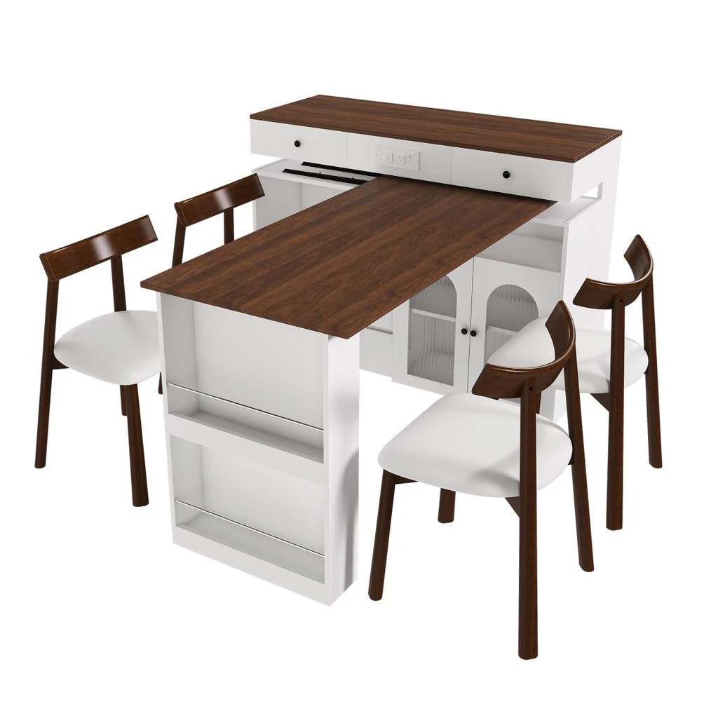 Streamdale Furniture Streamdale Kitchen Island Set with 4 Chairs, Extendable 
Rotating Table, Retro Design 5