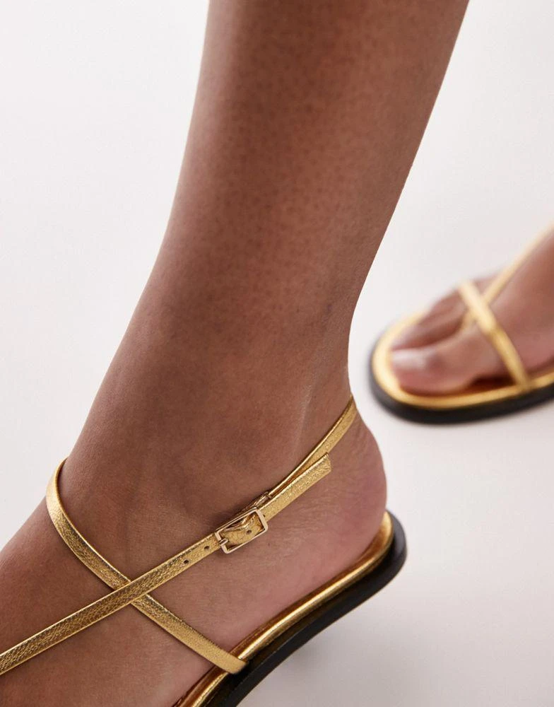 Topshop Topshop Inaya premium leather strappy kitten heel sandals in gold 4