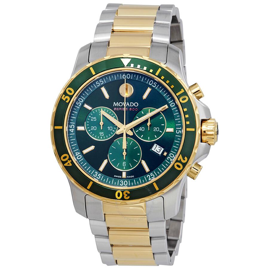 Movado 800 Chronograph Green Dial Two-tone Men's Watch 2600148