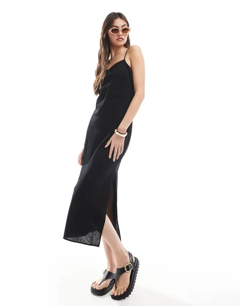 Monki linen midaxi slip dress in black exclusive to ASOS  On Sale Now with  Up to 45% Off | Discover Exclusive Deals & Savings at BeyondStyle   Authentic Monki Home|Women|Dresses with