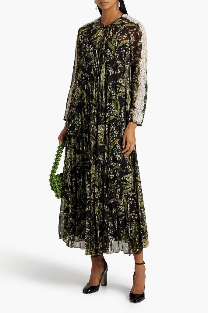 Lace-trimmed pleated floral-print chiffon maxi dress – On Sale Now with Up  to 65% Off