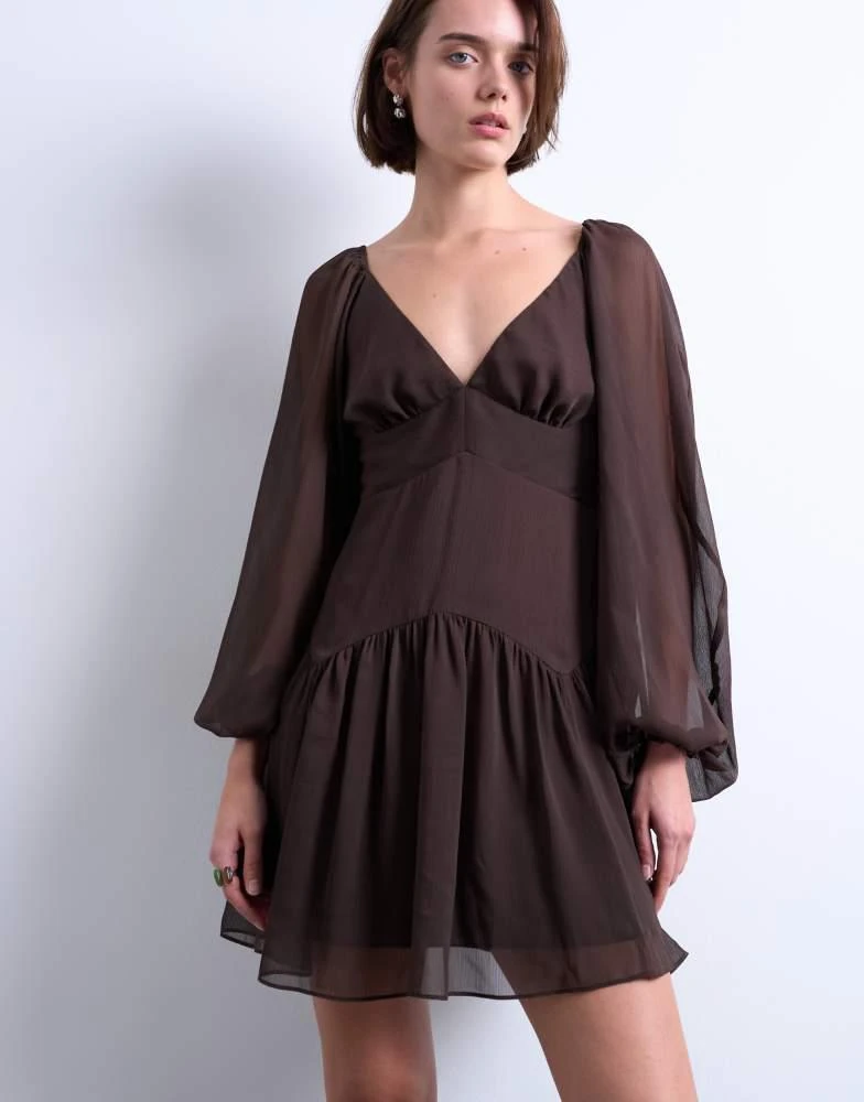 princess polly baby blue dress Asymmetric Gingham Midi Dress - Dark Brown/White main image 1