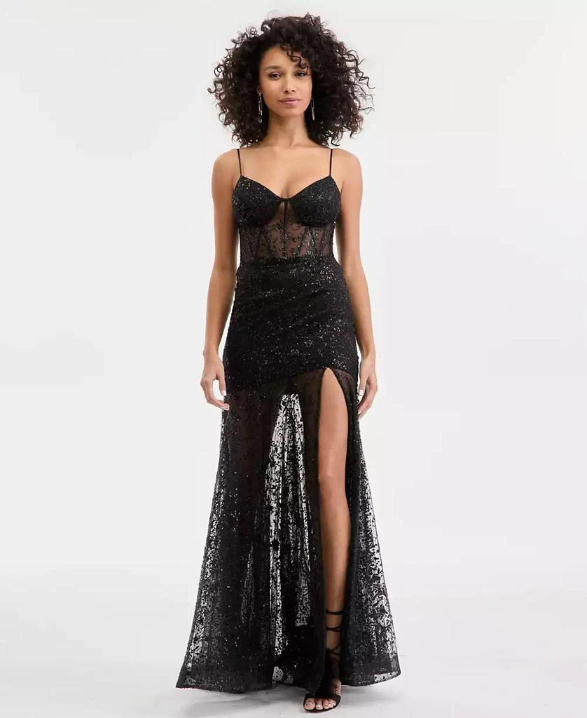 City Studios Juniors
 Drop-Waist Mesh-Skirt Gown