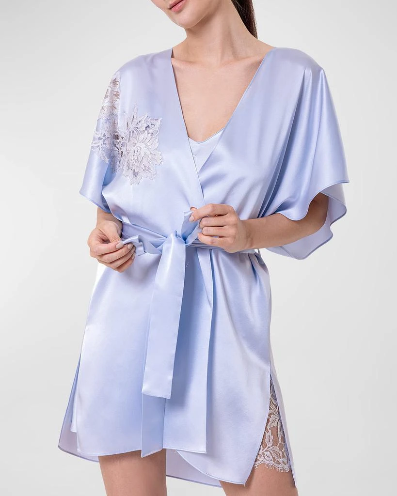 Christine Lingerie Lace-Trim Silk Charmeuse Mini Robe 2
