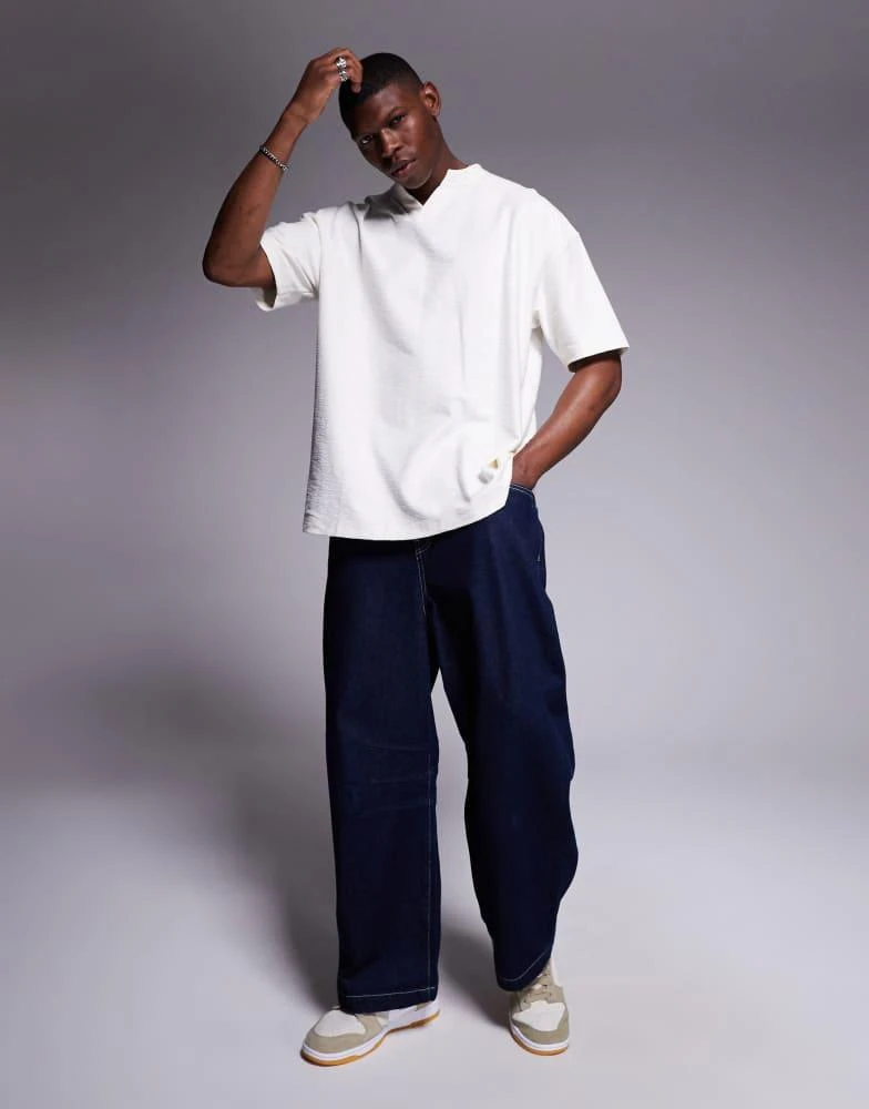 ASOS ASOS DESIGN oversized notch neck linen look t-shirt in cream 3