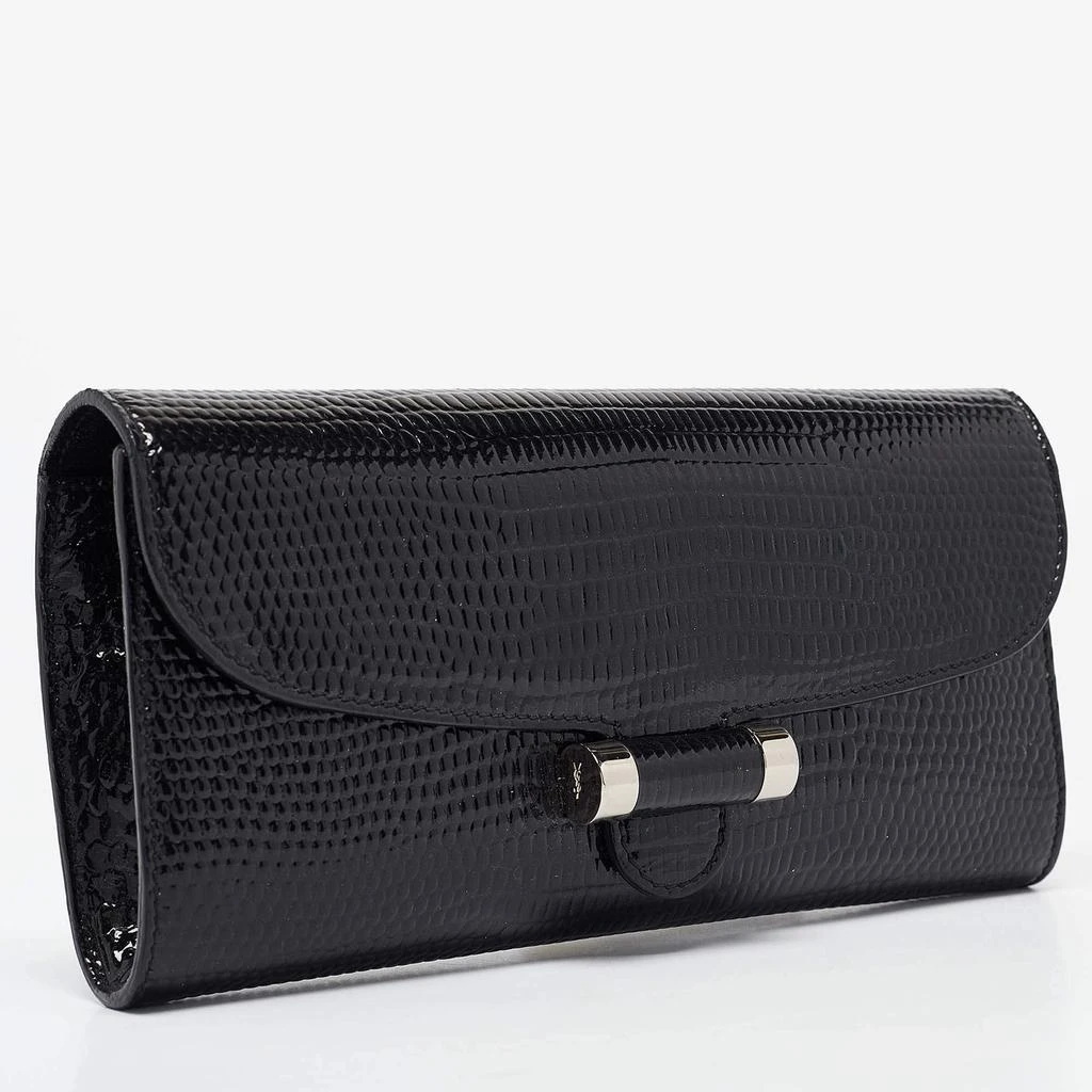 Yves Saint Laurent Saint Laurent Black Lizard Embossed Patent Leather Muse Clutch 3